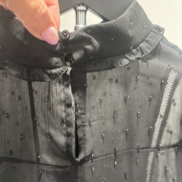 Zara Sheer Black Dotted Ruffle-Neck Blouse - Picture 6 of 9